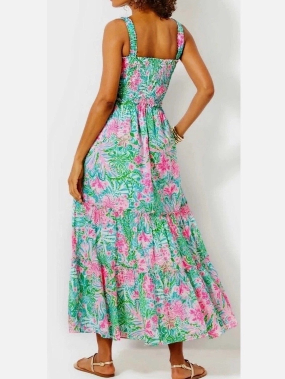NWT Lilly Pulitzer Floral Smocked Maxi Dress - Pink & Green - Picture 2 of 5